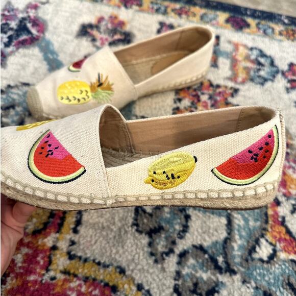 J. CREW Canvas Embroidered Espadrille Shoes Size 7.5 Preppy Luxe Casual Classic - Picture 5 of 9